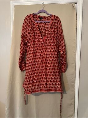 J. Crew Red Floral V-Neck Dress with Waist Ties